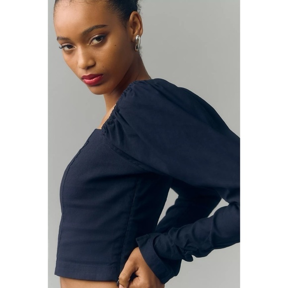 NWT Anthro Maeve The Wynne Square-Neck Navy Blouse - Size Medium - Picture 4 of 8